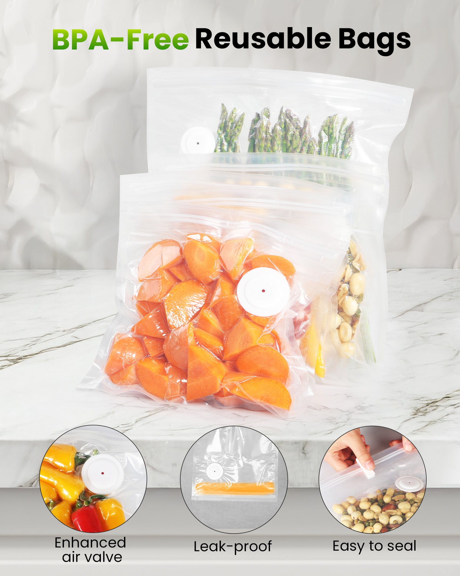 FEPPO Food Vacuum Sealer with Visible Water Tank – Compact Handheld Vacuum Sealer Machine + 30 Reusable Bags for 6X Food Preservation & Freshness