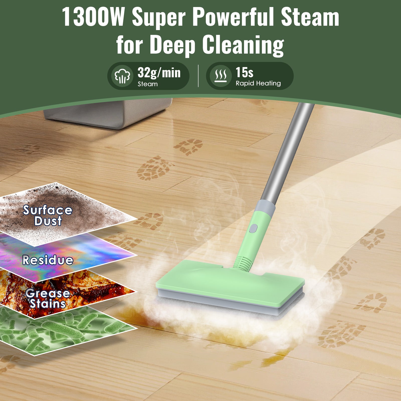 FEPPO 2‑in‑1 Steam Mop & Handheld Cleaner – 10‑in‑1 Attachments for Floors, Grout, Windows | Chemical‑Free, 1300 W