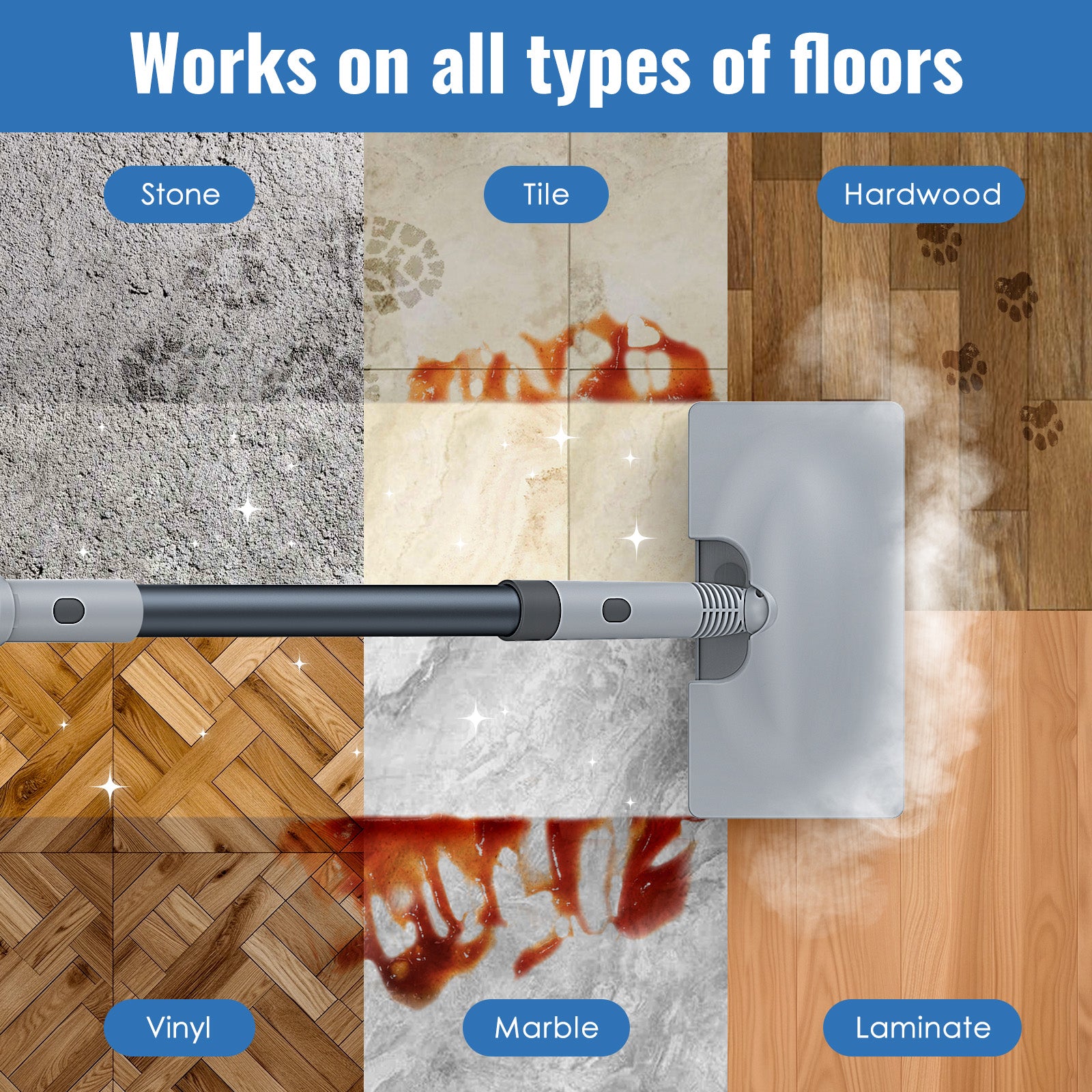 FEPPO 2‑in‑1 Steam Mop & Handheld Cleaner – 10‑in‑1 Attachments for Floors, Grout, Windows | Chemical‑Free, 1300 W