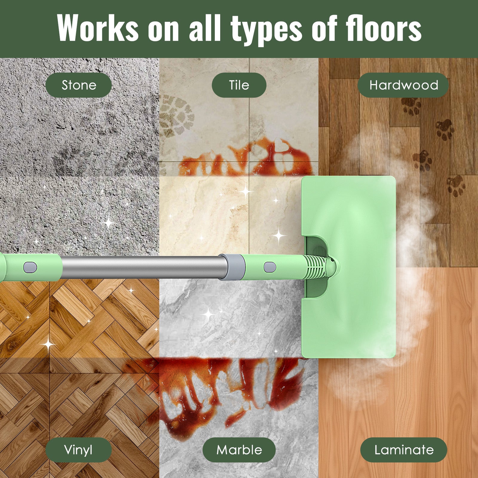 FEPPO 2‑in‑1 Steam Mop & Handheld Cleaner – 10‑in‑1 Attachments for Floors, Grout, Windows | Chemical‑Free, 1300 W