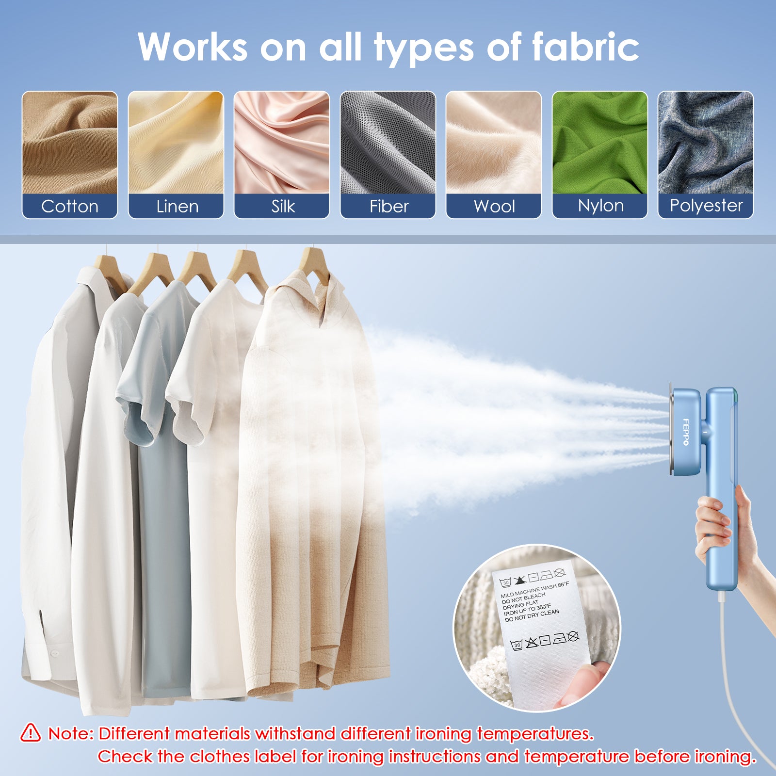 FEPPO Travel Clothes Steamer & Iron 2-in-1 – 1100W Portable Garment Steamer, Dual Voltage 110-240V, Fast Heat-Up, Travel Size