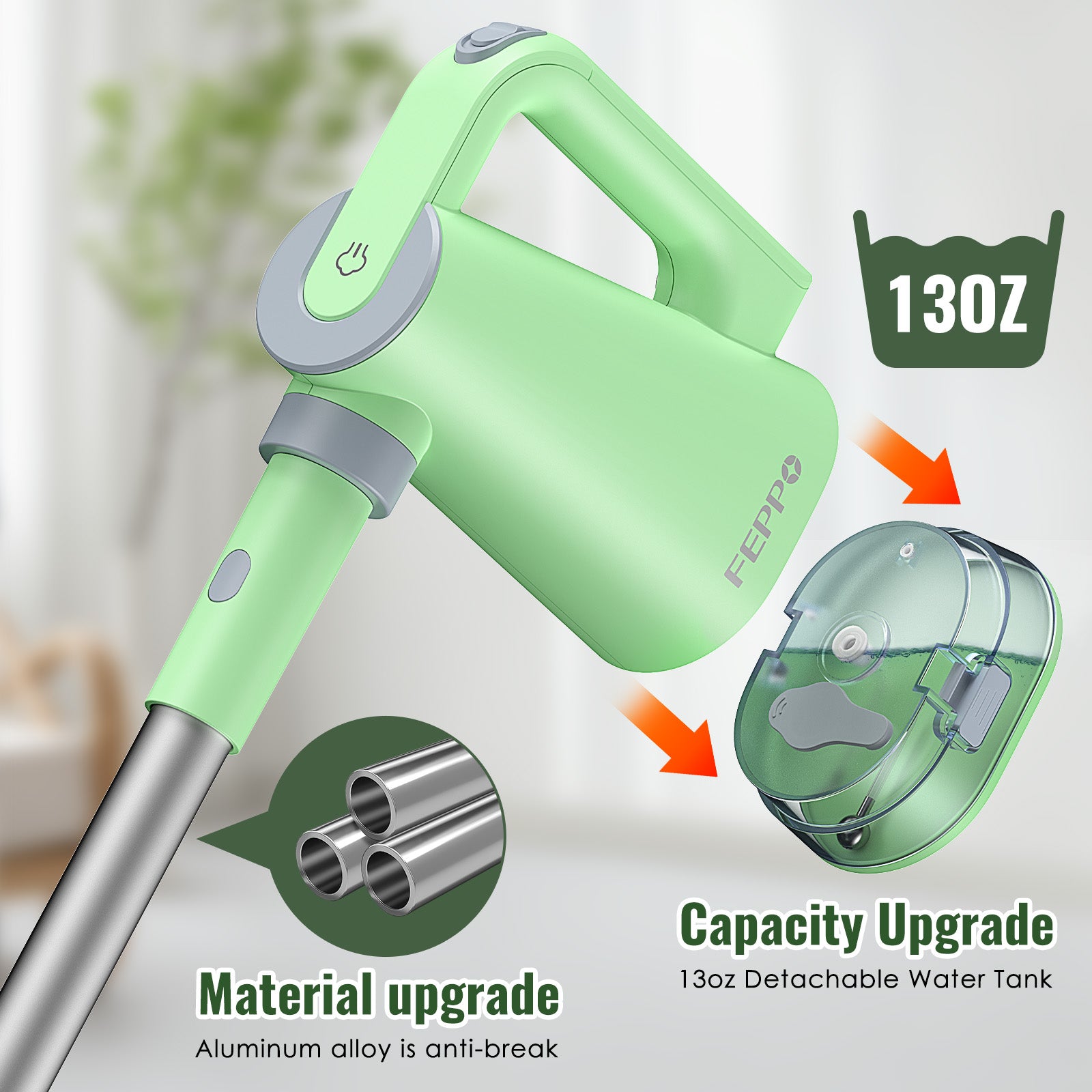 FEPPO 2‑in‑1 Steam Mop & Handheld Cleaner – 10‑in‑1 Attachments for Floors, Grout, Windows | Chemical‑Free, 1300 W