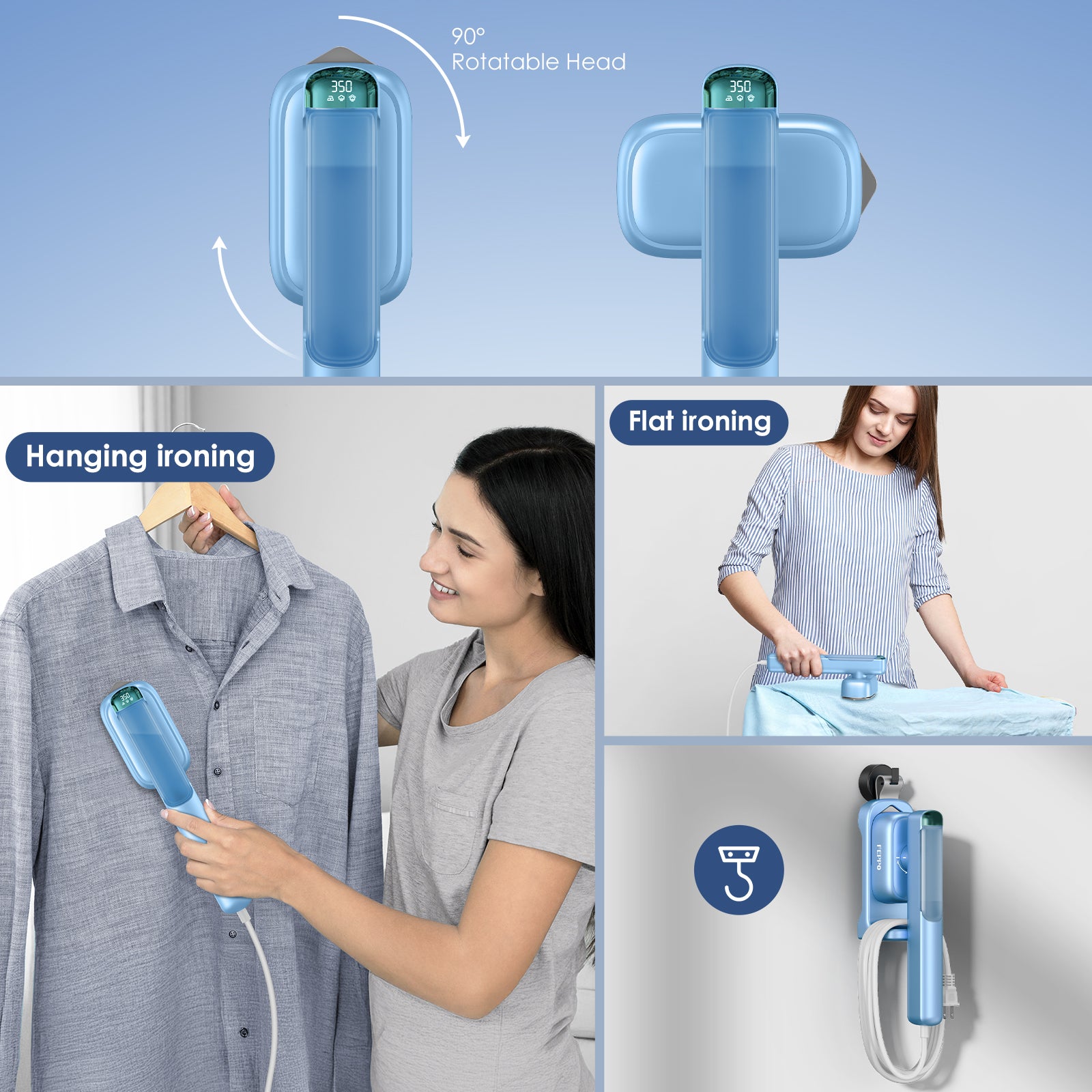 FEPPO Travel Clothes Steamer & Iron 2-in-1 – 1100W Portable Garment Steamer, Dual Voltage 110-240V, Fast Heat-Up, Travel Size