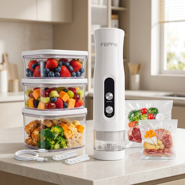 FEPPO Compact Vacuum Sealer with Containers and Reusable Bags