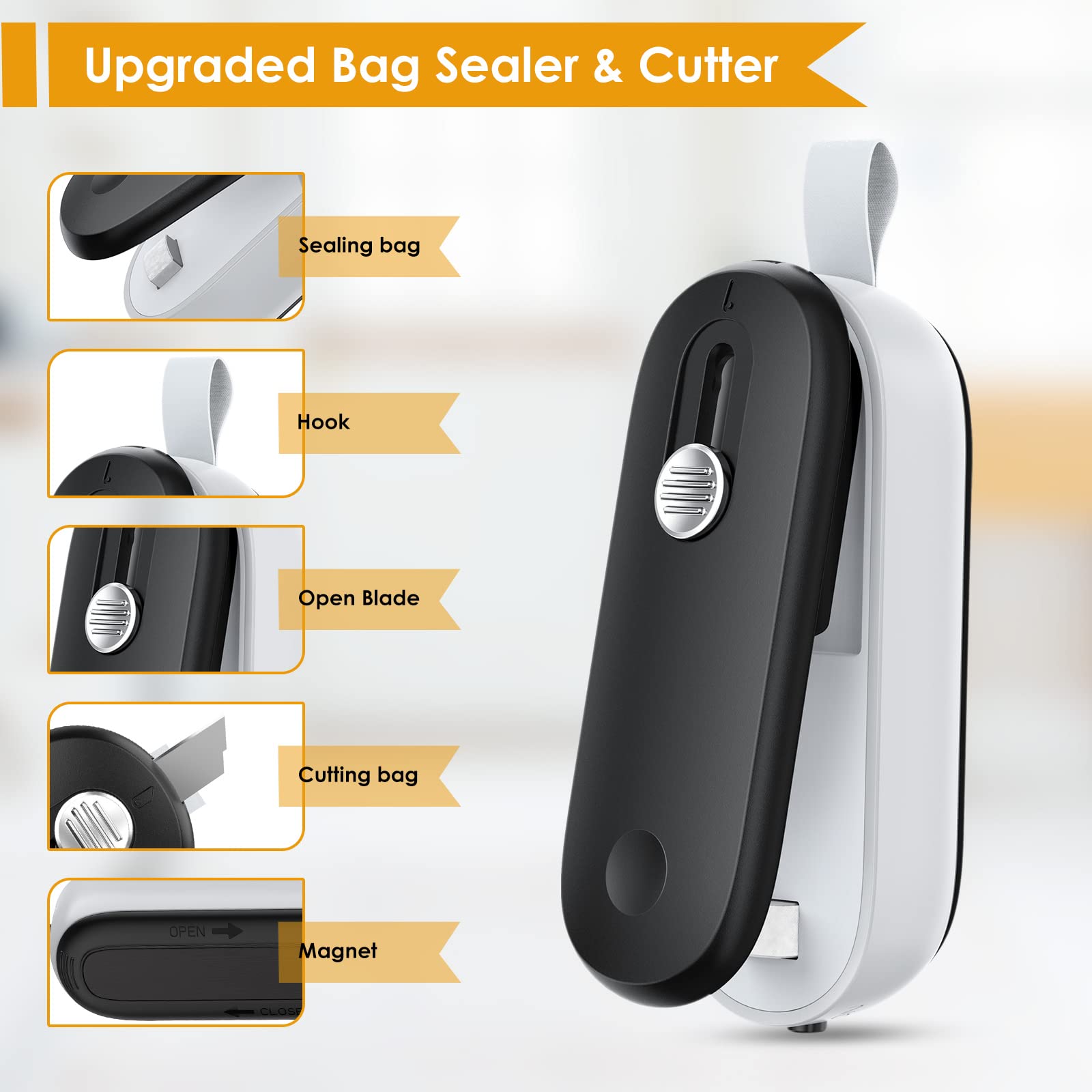 FEPPO 2-in-1 Mini Bag Sealer with Cutter – Portable Heat Resealer for Chips, Plastic & Snack Bags, Batteries Included