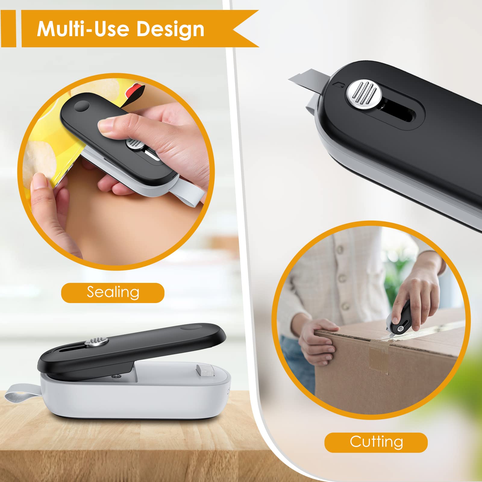 FEPPO 2-in-1 Mini Bag Sealer with Cutter – Portable Heat Resealer for Chips, Plastic & Snack Bags, Batteries Included