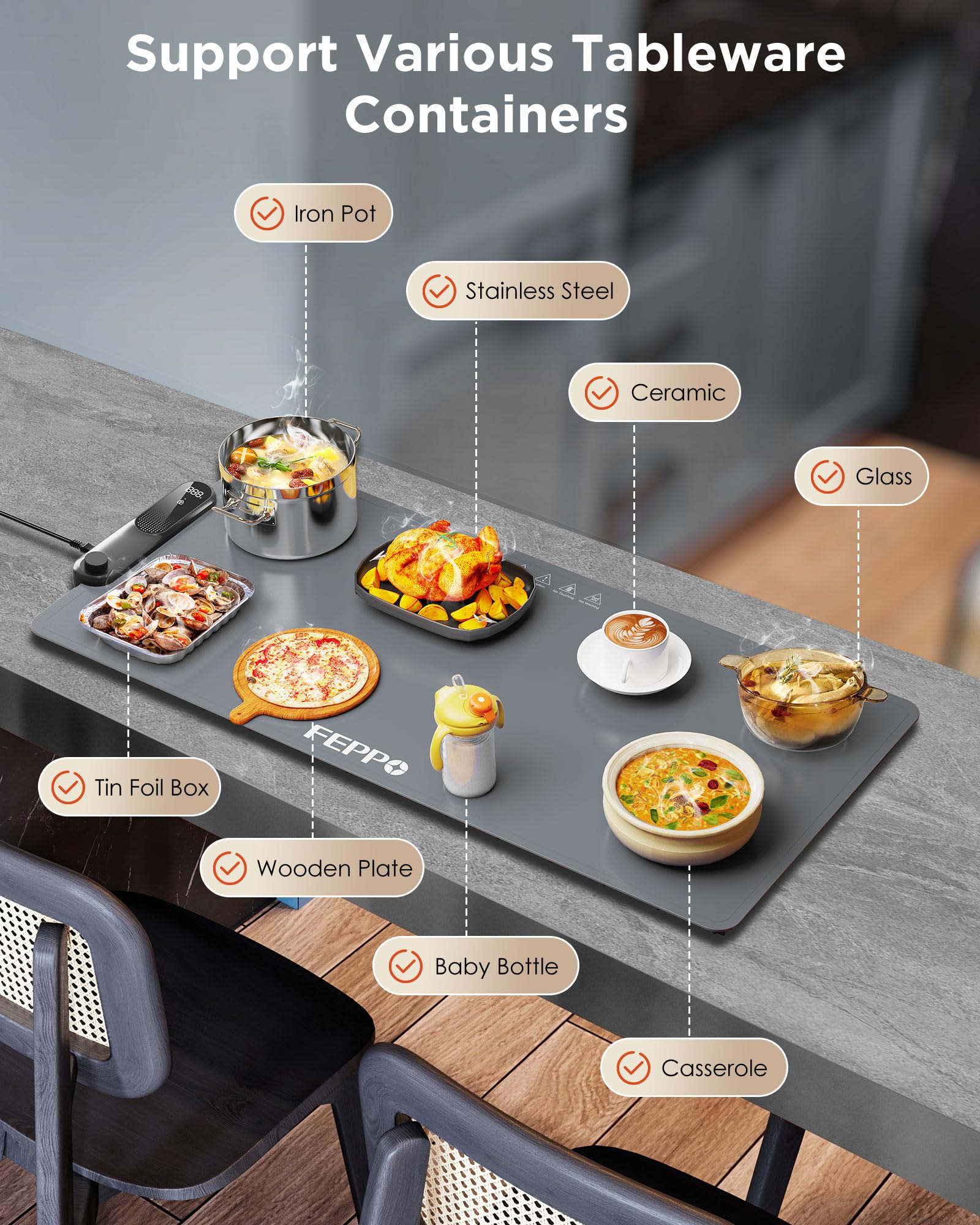 FEPPO Food Warming Mat GEN1 Portable Silicone Electric Warming Tray