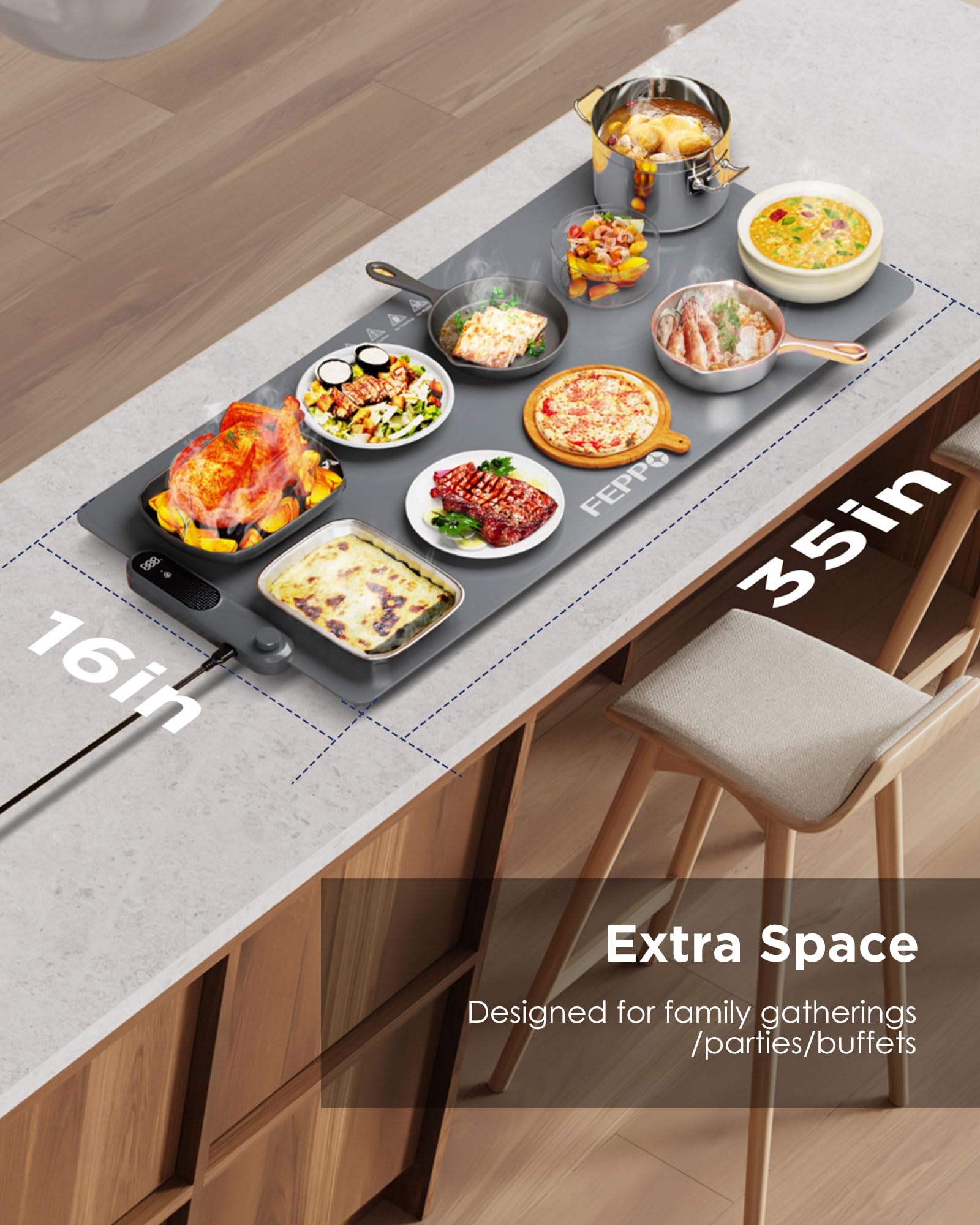 FEPPO Food Warming Mat GEN1 Portable Silicone Electric Warming Tray