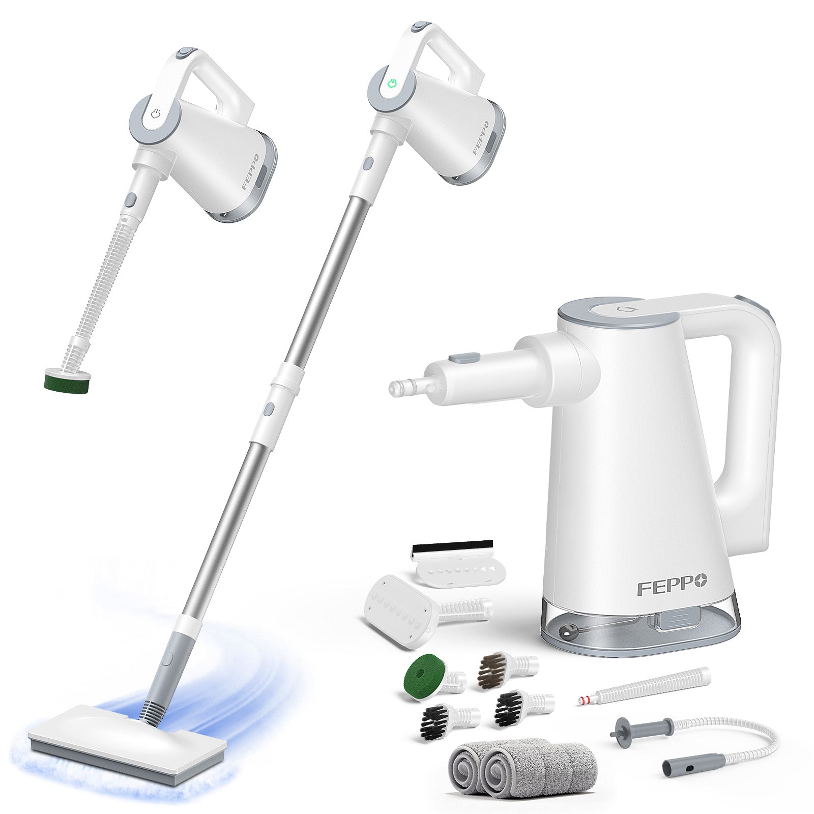 FEPPO 2‑in‑1 Steam Mop & Handheld Cleaner – 10‑in‑1 Attachments for Floors, Grout, Windows | Chemical‑Free, 1300 W