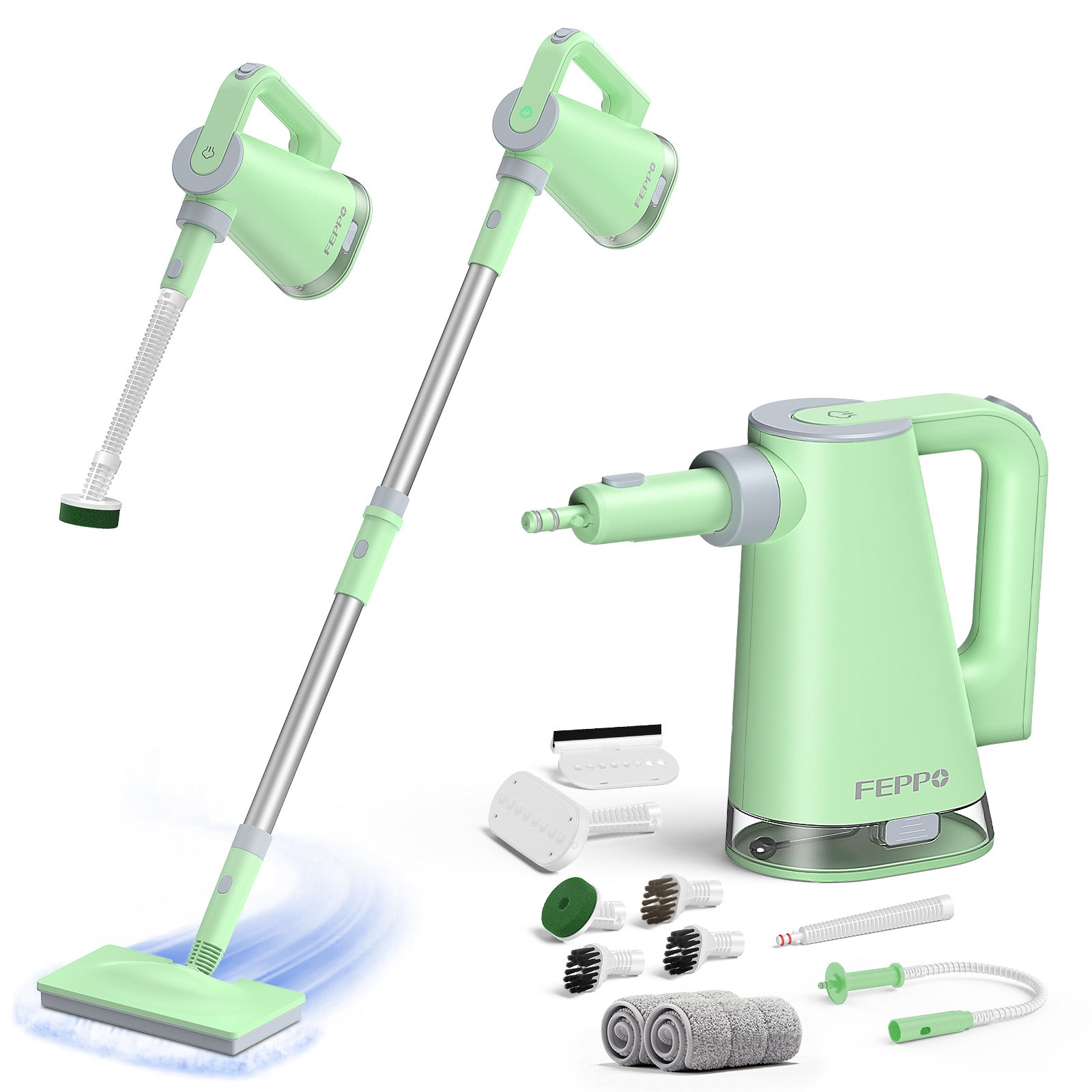 FEPPO 2‑in‑1 Steam Mop & Handheld Cleaner – 10‑in‑1 Attachments for Floors, Grout, Windows | Chemical‑Free, 1300 W