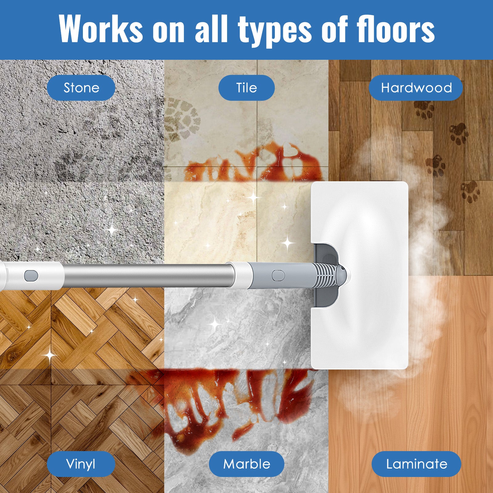 FEPPO 2‑in‑1 Steam Mop & Handheld Cleaner – 10‑in‑1 Attachments for Floors, Grout, Windows | Chemical‑Free, 1300 W