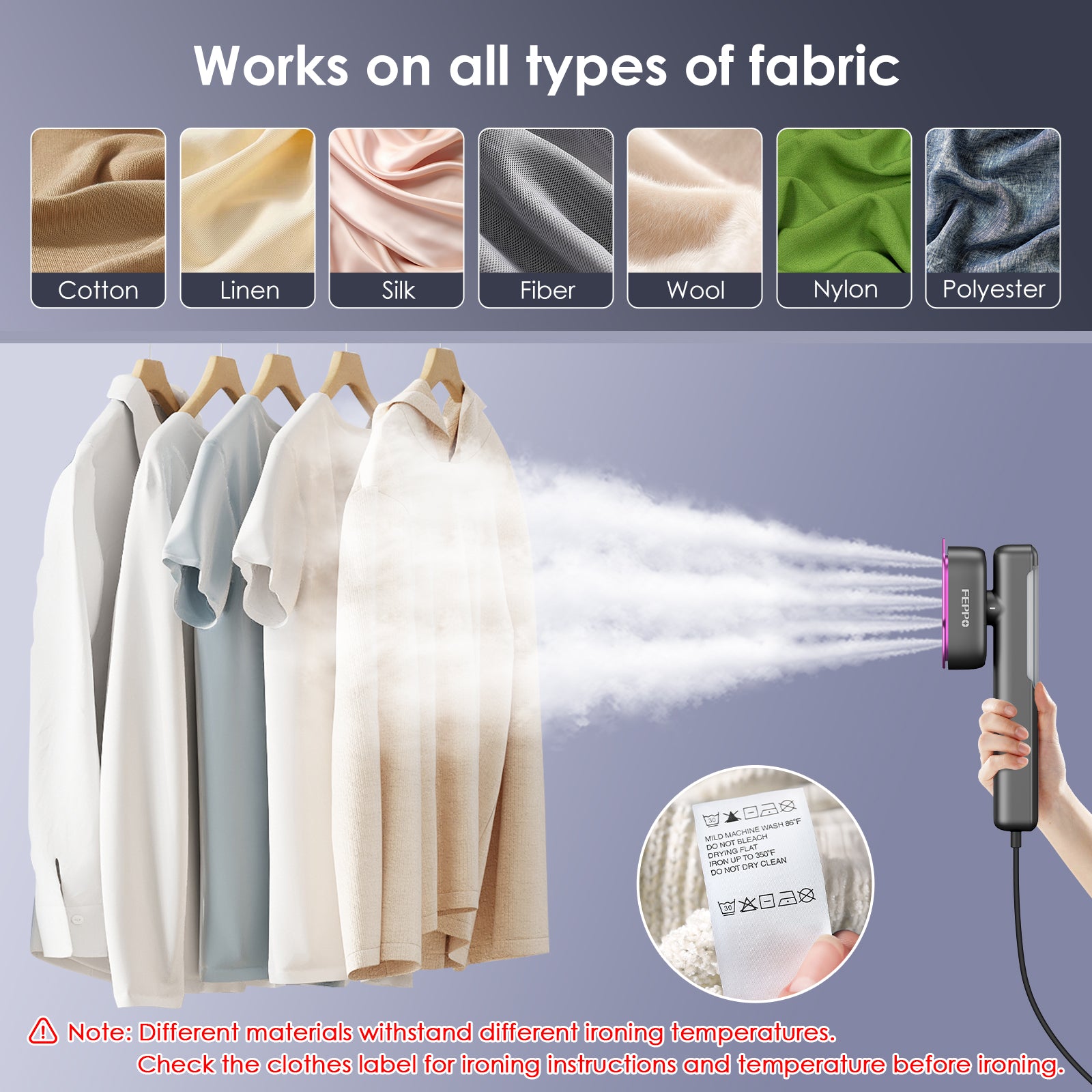 FEPPO Travel Clothes Steamer & Iron 2-in-1 – 1100W Portable Garment Steamer, Dual Voltage 110-240V, Fast Heat-Up, Travel Size
