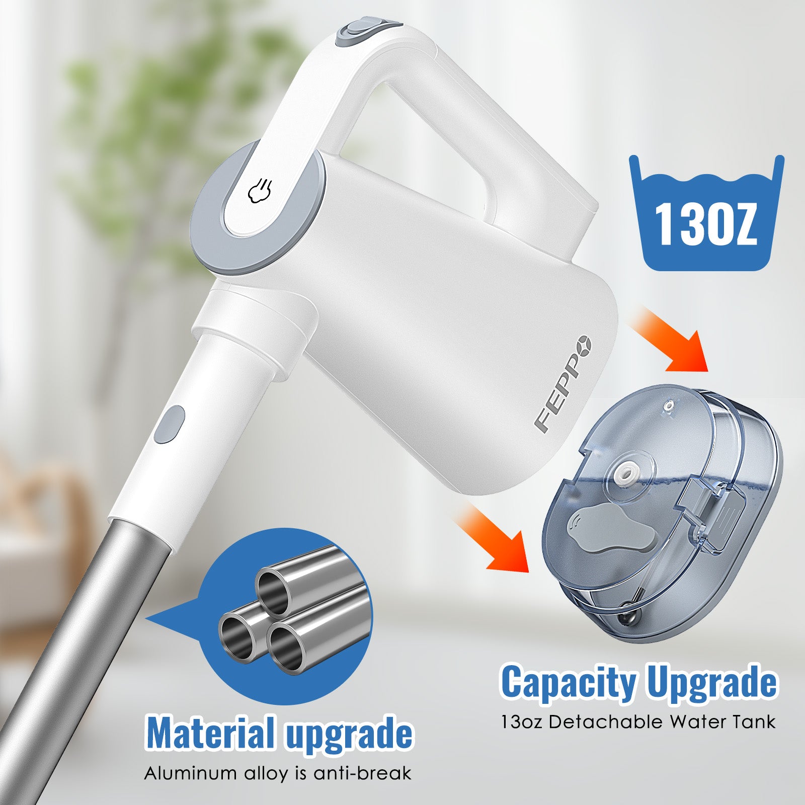 FEPPO 2‑in‑1 Steam Mop & Handheld Cleaner – 10‑in‑1 Attachments for Floors, Grout, Windows | Chemical‑Free, 1300 W