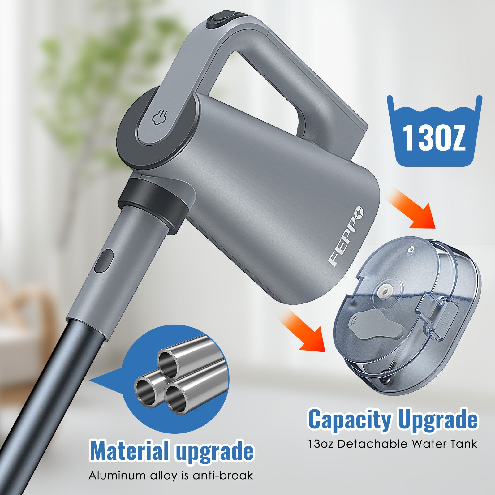 FEPPO 2‑in‑1 Steam Mop & Handheld Cleaner – 10‑in‑1 Attachments for Floors, Grout, Windows | Chemical‑Free, 1300 W