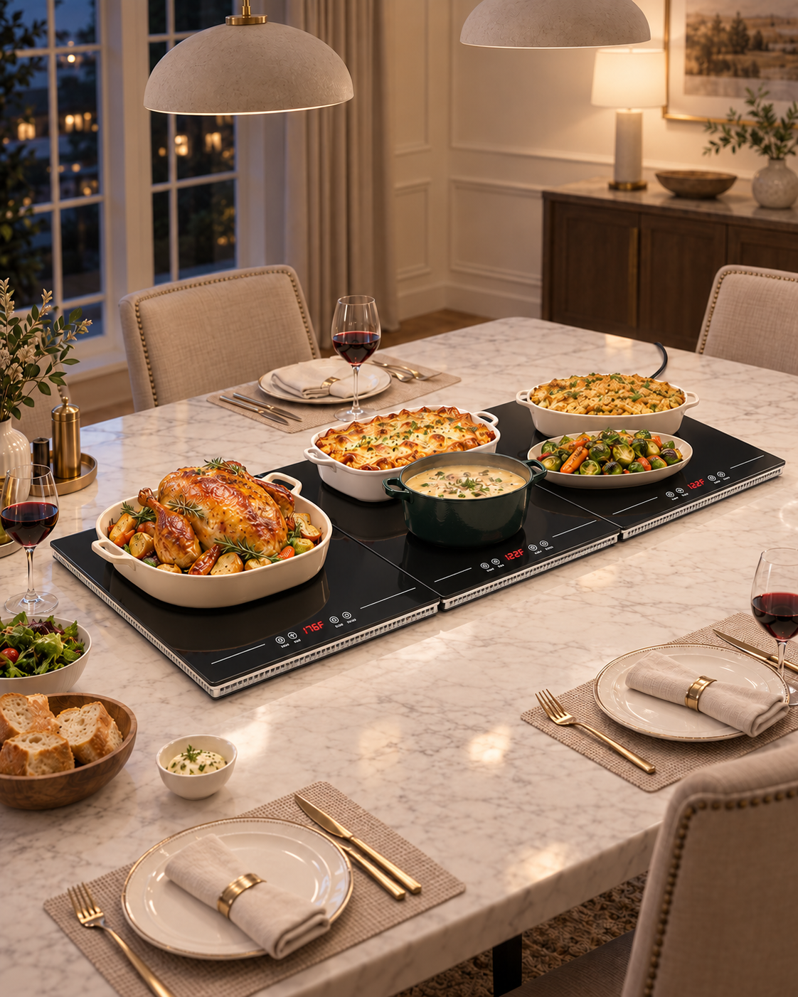 Large-Panel Modular Glass Food Warming Tray with Temp Control