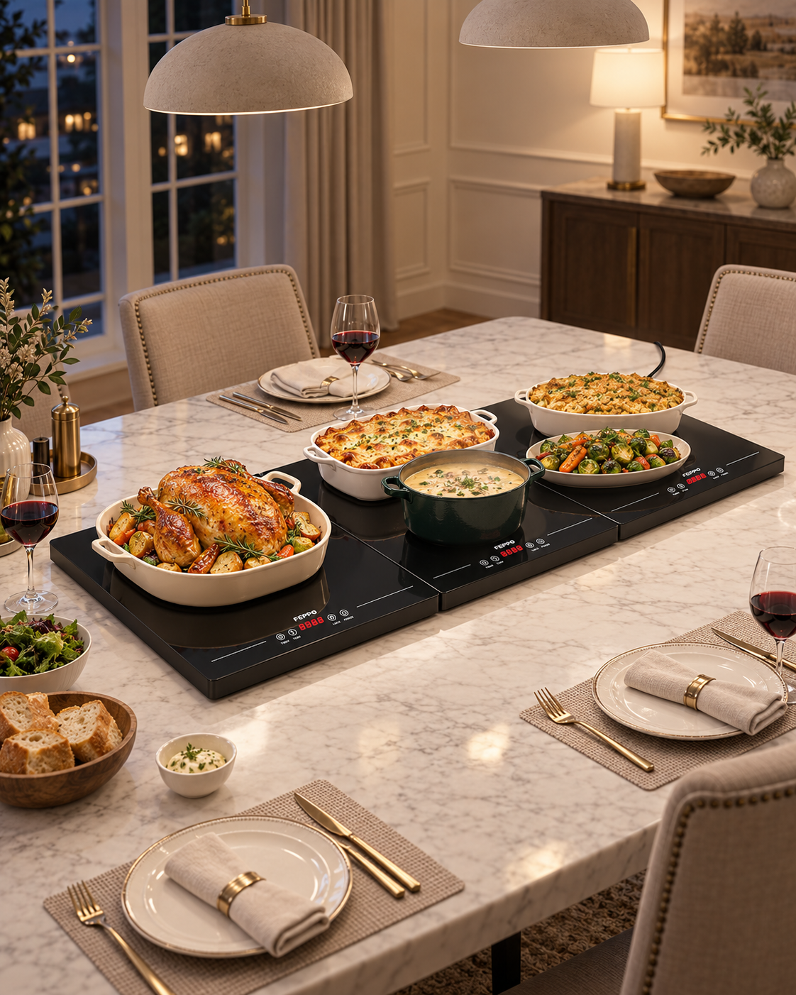 Large-Panel Modular Glass Food Warming Tray with Temp Control