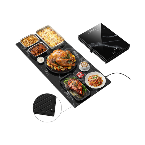 FEPPO Marble-Look Modular Glass Food Warming Tray, 3 or 4 Panels with Independent Heating Zones