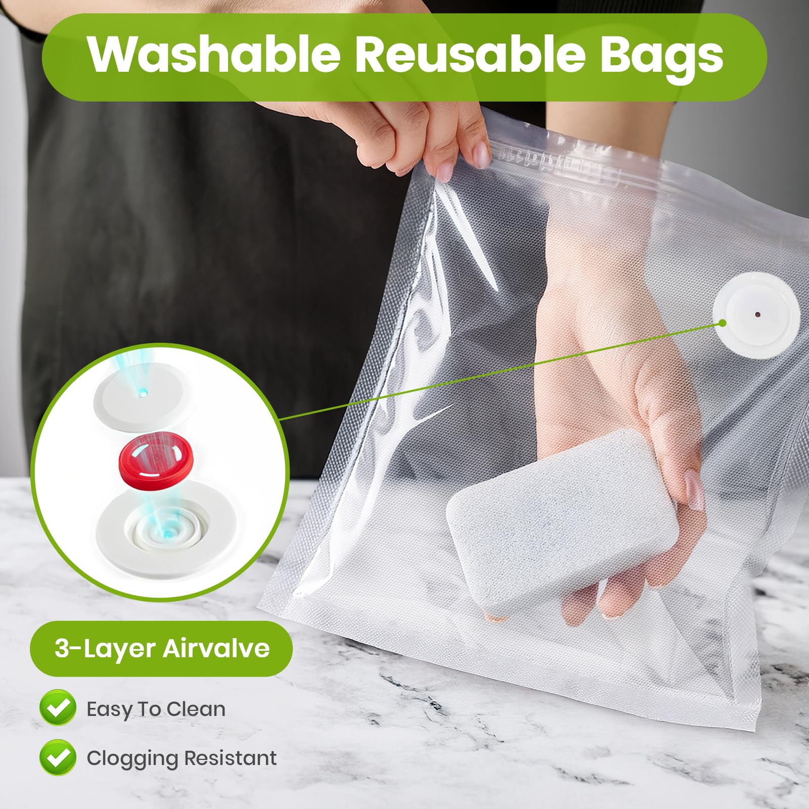 FEPPO Food Vacuum Sealer with Visible Water Tank – Compact Handheld Vacuum Sealer Machine + 30 Reusable Bags for 6X Food Preservation & Freshness